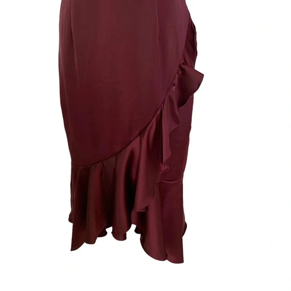AmyLynn Amoura Ruffle Midi Dress AL2735 Burgundy Size M NWT - Picture 7 of 12